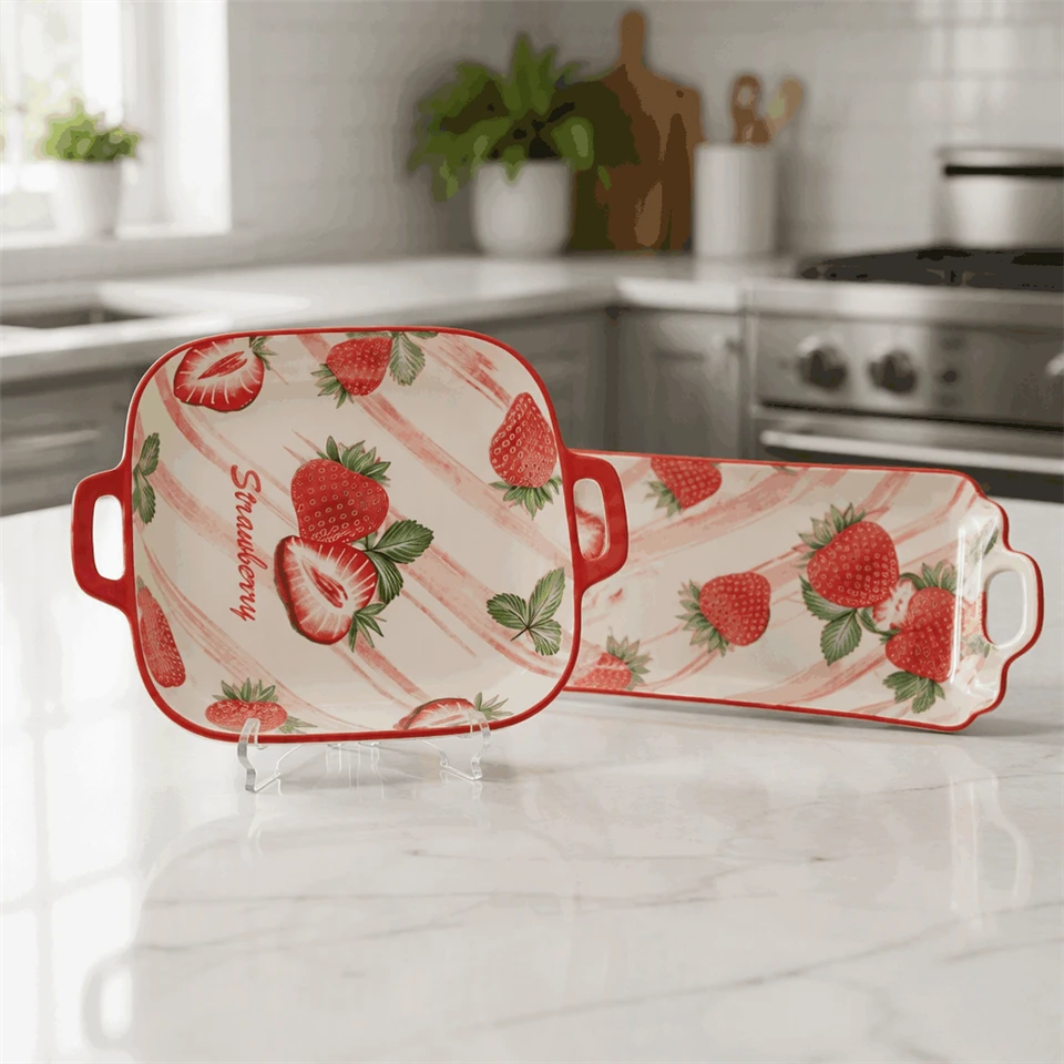 Cute Strawberry Print Ceramic Dinnerware Set For Home Kitchen best